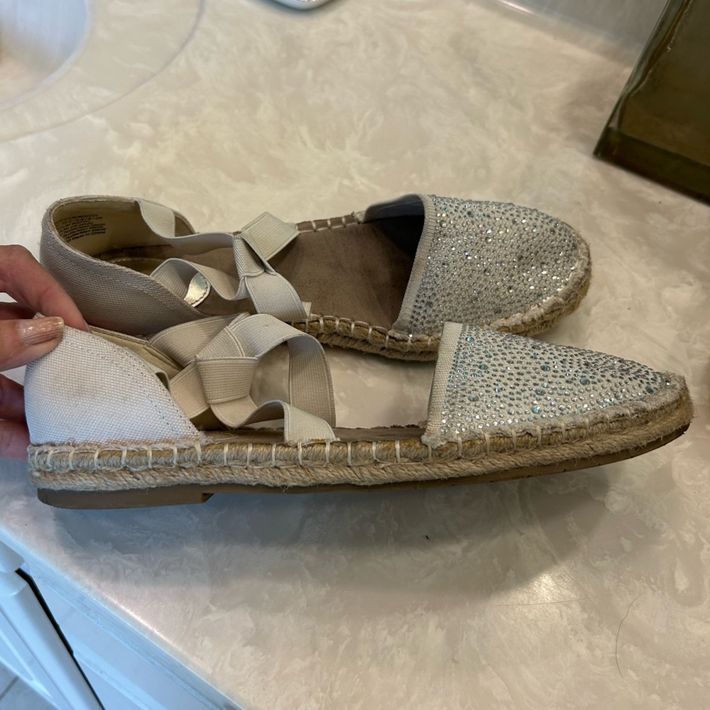 KENNETH COLE Natural Canvas LUNA Crystal Espadrille Elegant Flats Shoes Sz 8.5 - Picture 9 of 14